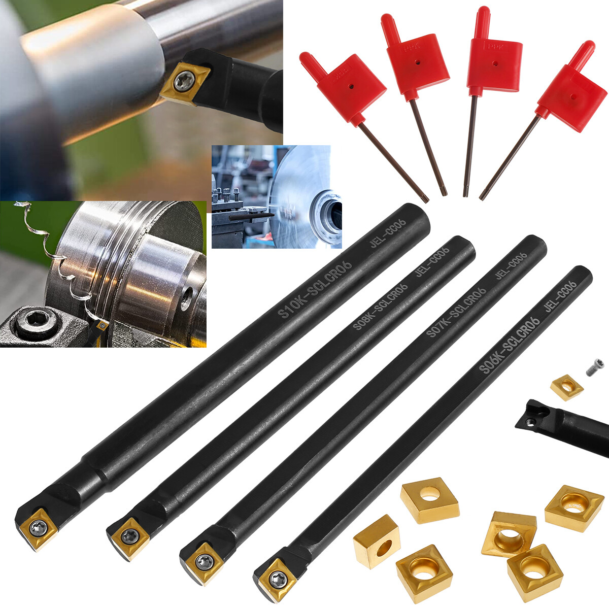 18pcs 10mm Lathe Turning Tool Holder Boring Bar CCMT060204 Carbide Inserts Set.