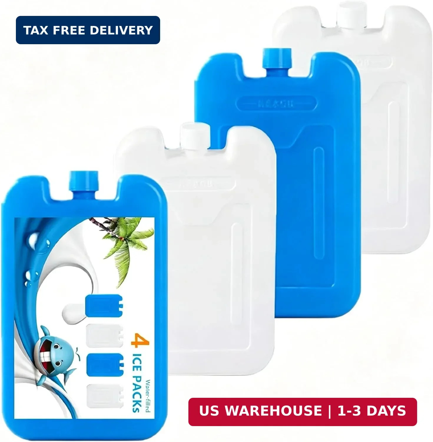 Reusable Ice Packs 200ml, 4 Pack Water Filled Cool Packs (2 Blue & 2 White), Qui