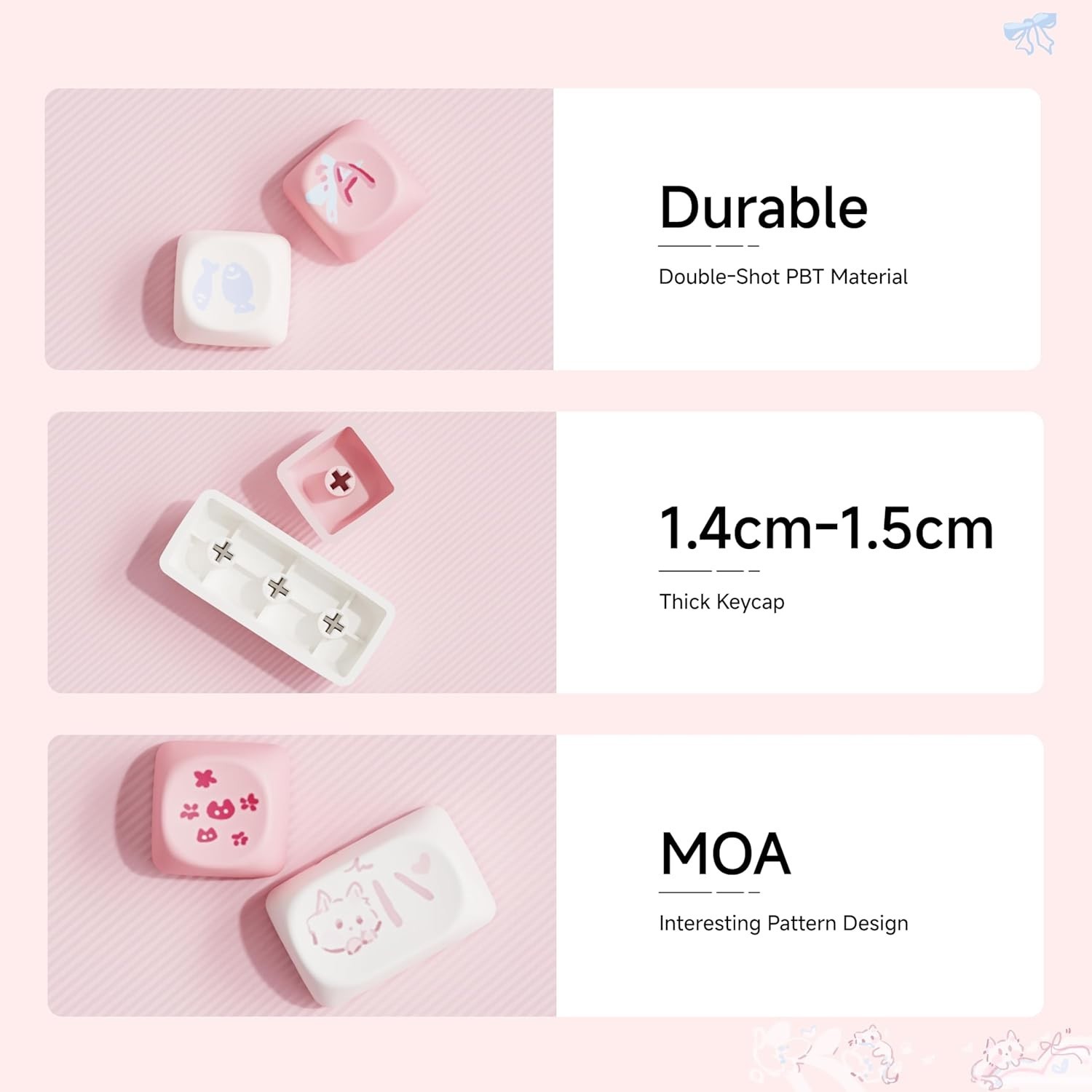 Pink MOA Cute Cat Keycaps 121 Keys Double Shot PBT Custom Universal Set