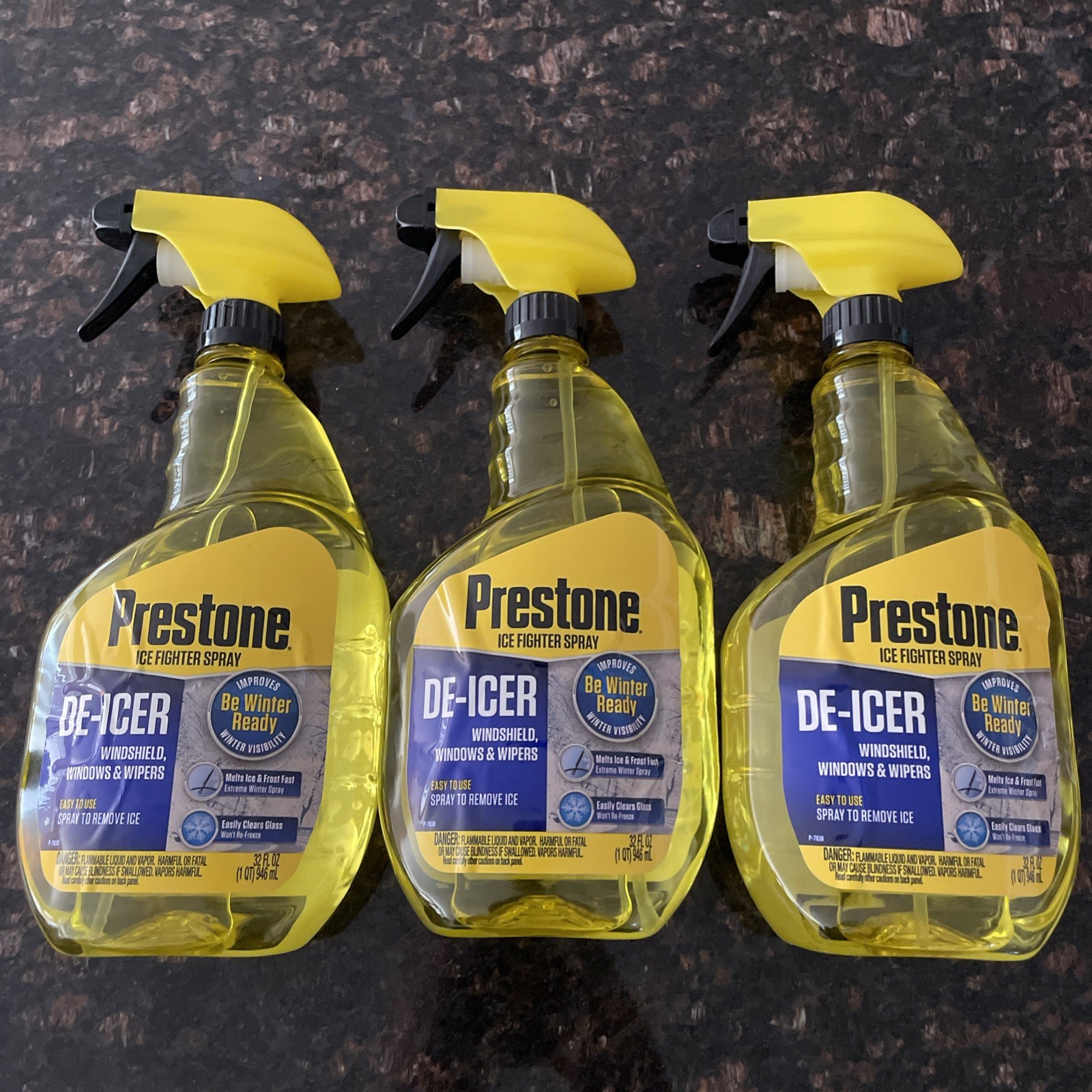 Prestone Trigger Spray Windshield De-Icer 32oz, Be Winter Ready! LOT OF 3