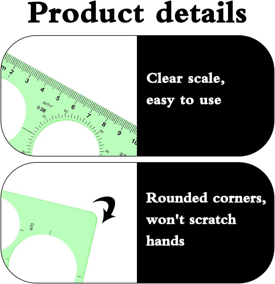 2 Pcs Circle Template for Drawing, Ruler Quilling Tool, Round Hole Ruler Tool, M