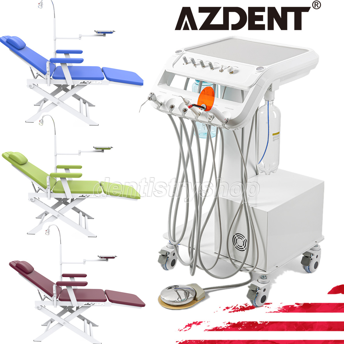 Mobile Dental Delivery Unit Air Compressor Suction 4Holes/Portable Folding Chair