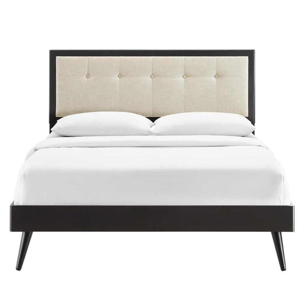 Modway Willow King Wood Platform Bed with Splayed Legs in Black/Beige