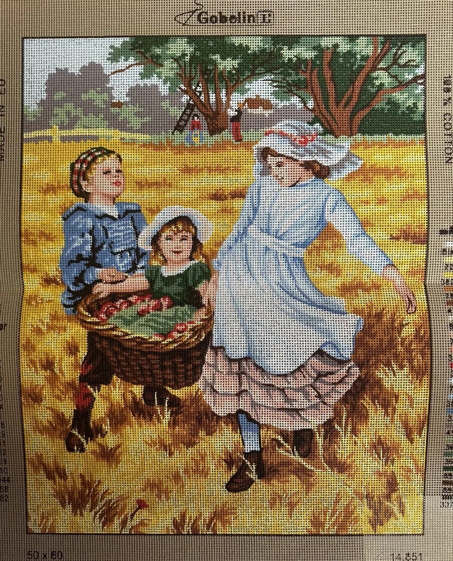 Printed needlepoint Tapestry  Canvas Only 50x60cm  Gobelin L Apple Picking