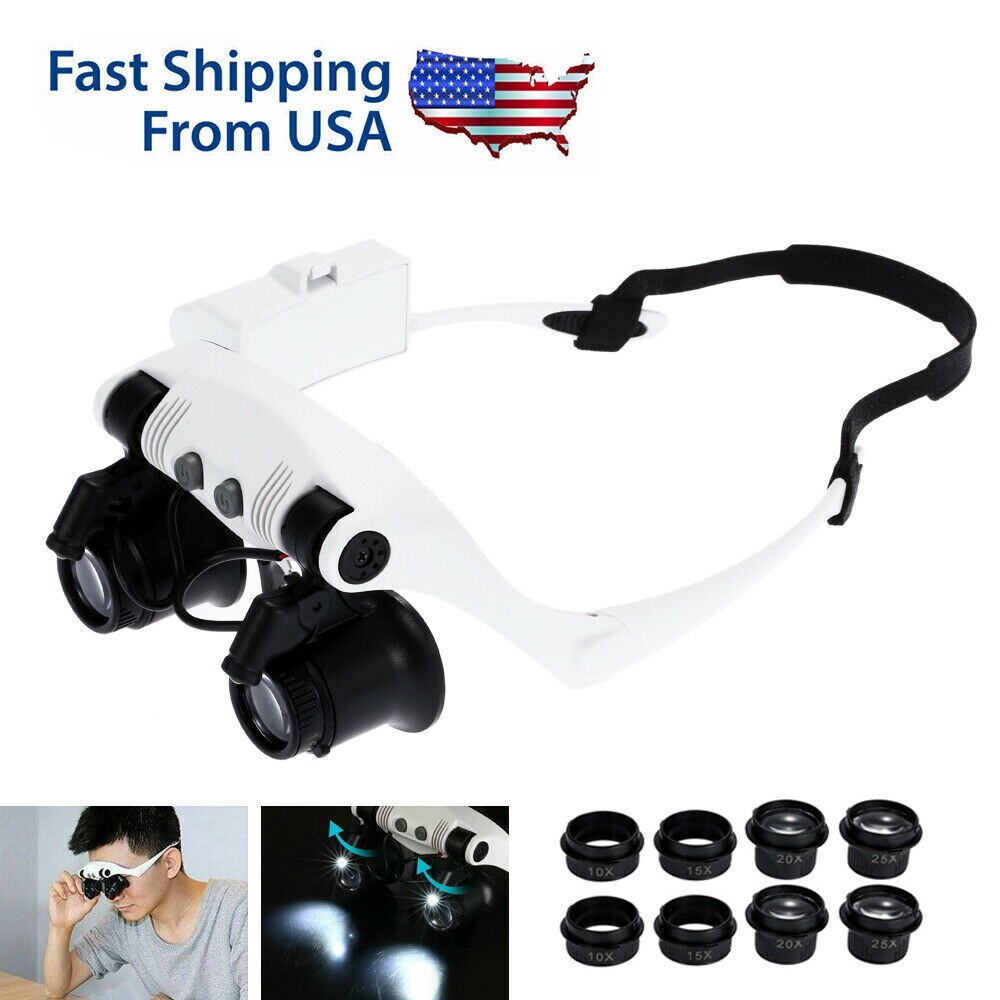LED Head Magnifying Glasses Jewelry Watch Repair Tool Magnifier 10X 15X 20X 25X