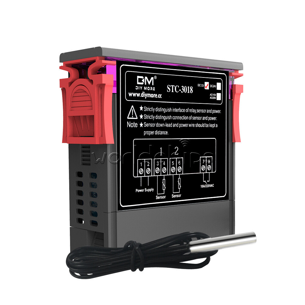 STC-3018 DC 12V Dual LED Display Temperature Controller Sensor Probe Thermostat