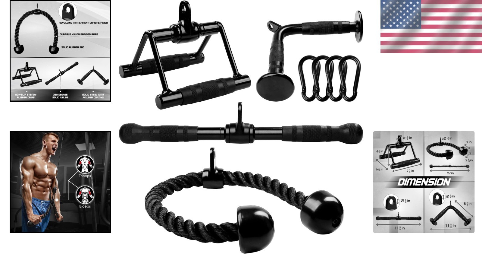 Tricep Rope & Cable Accessories - 4-Piece Set for Optimal Workout Performance