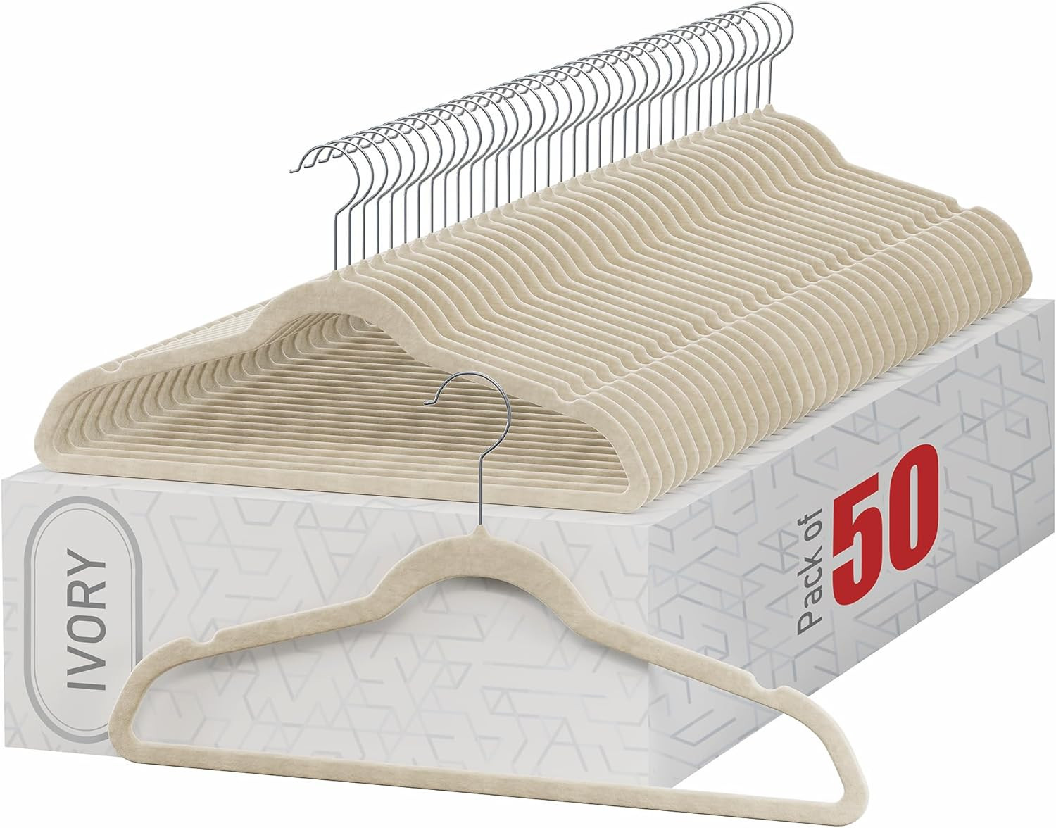 Premium Velvet Hangers 50 Pack - Ivory Suit Hangers Non Slip - Heavy Duty Clothe