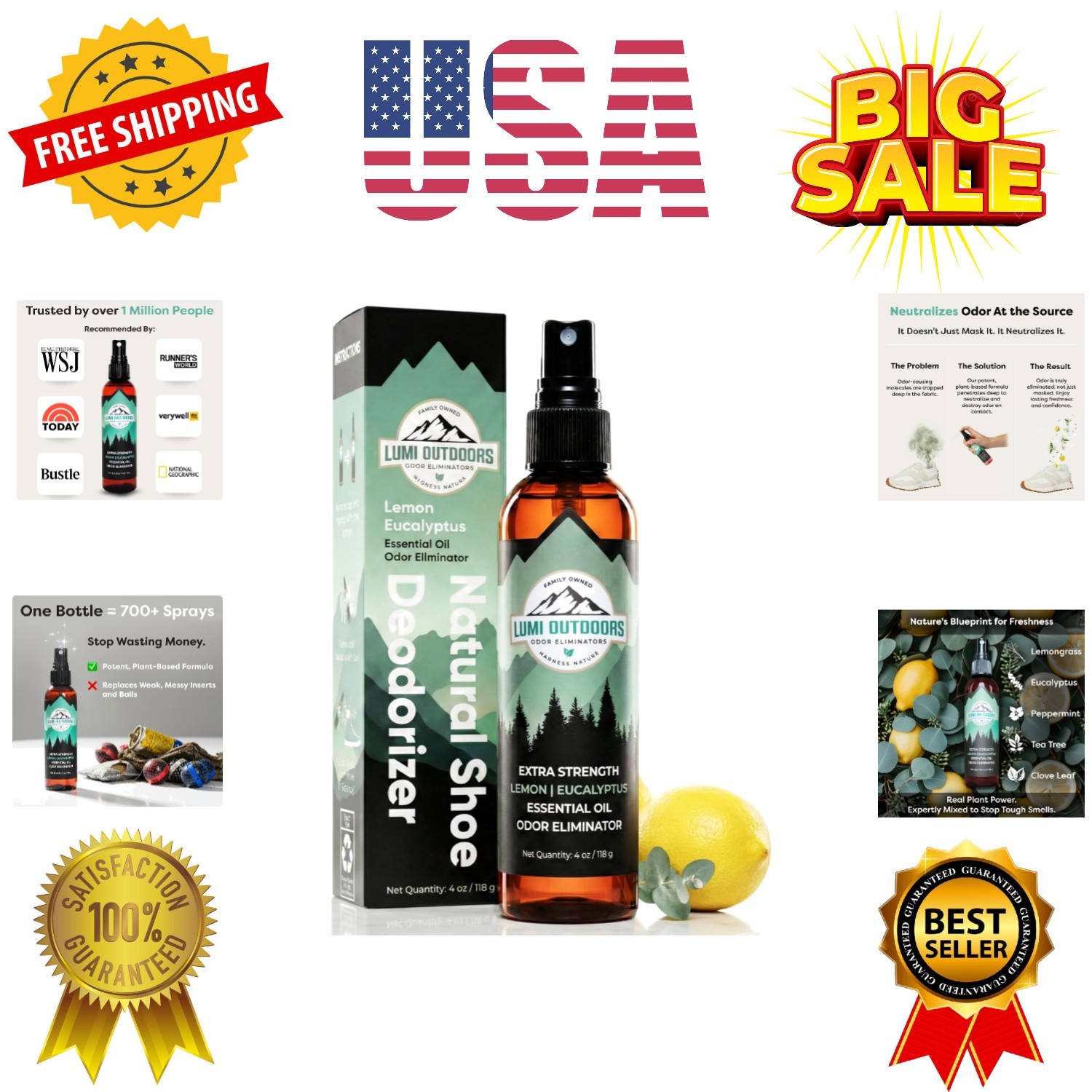 Natural Shoe Deodorizer Spray 700+ Sprays - Extra Strength Shoe Odor Eliminat...