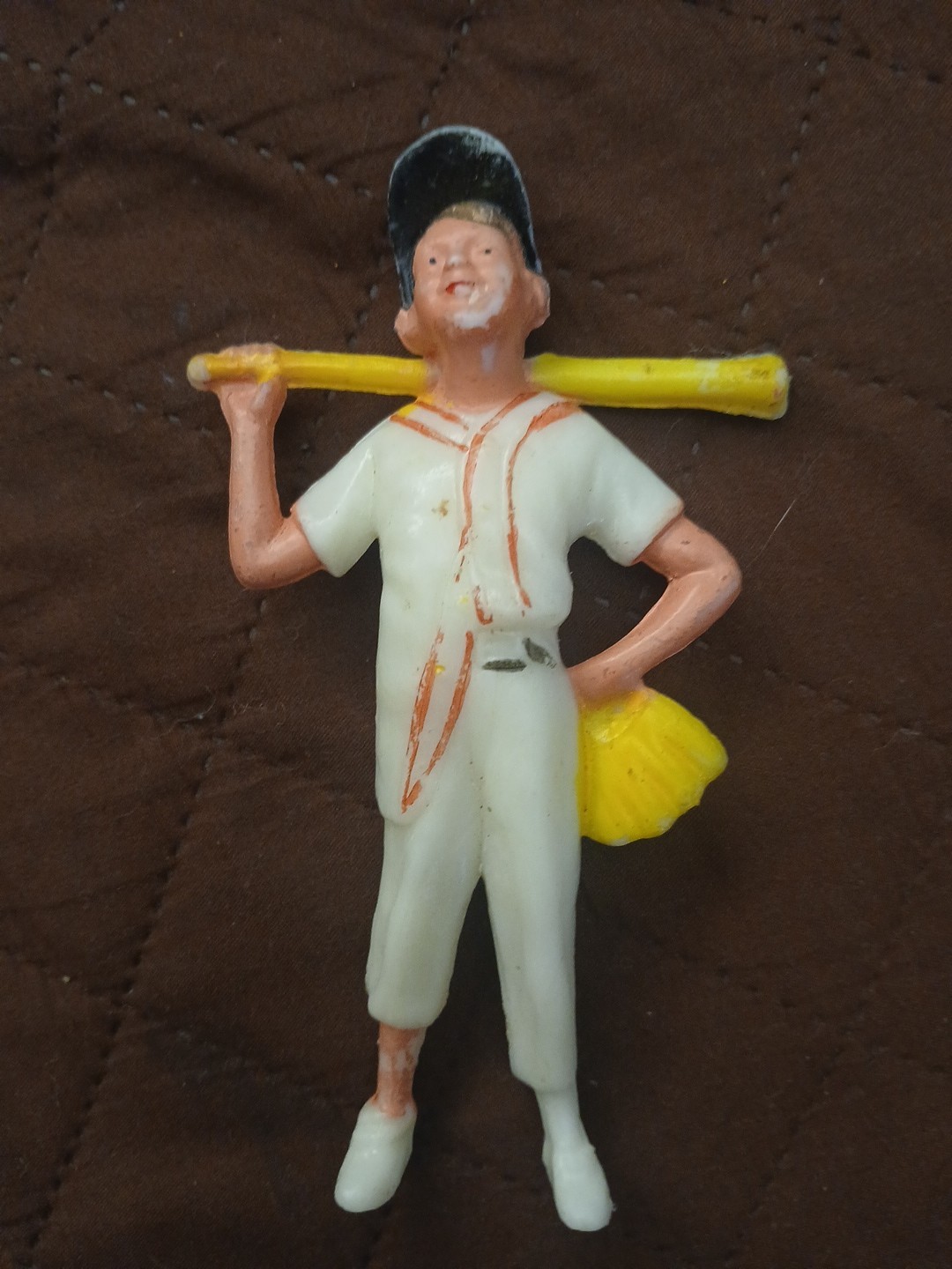 Vintage 1960s Baseball Bat Boy Cake Topper. Preowned.
