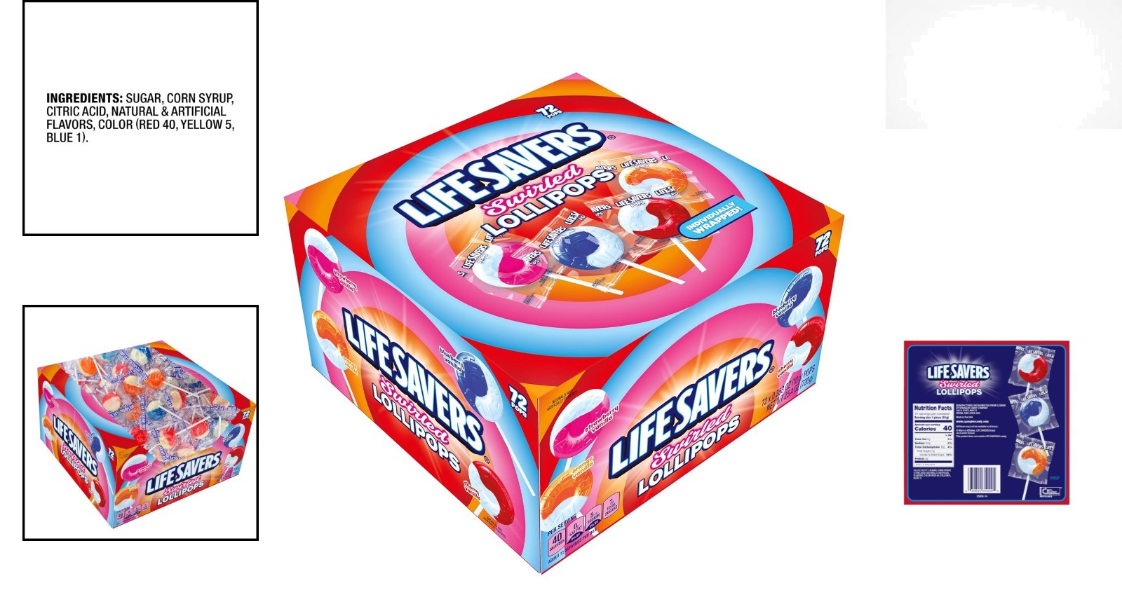 Individually Wrapped LIFE SAVERS Swirled Lollipops - 72 Count for Kids' Parties