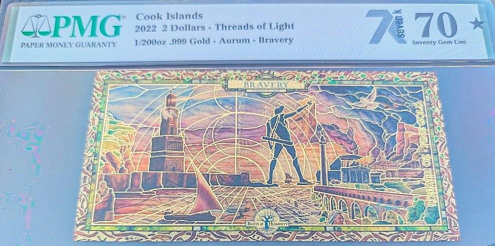 HGR 2022 $2 Cook Islands 1/200oz GOLD ((Bravery)) PMG SUPERB GEM 70EPQ* (9)