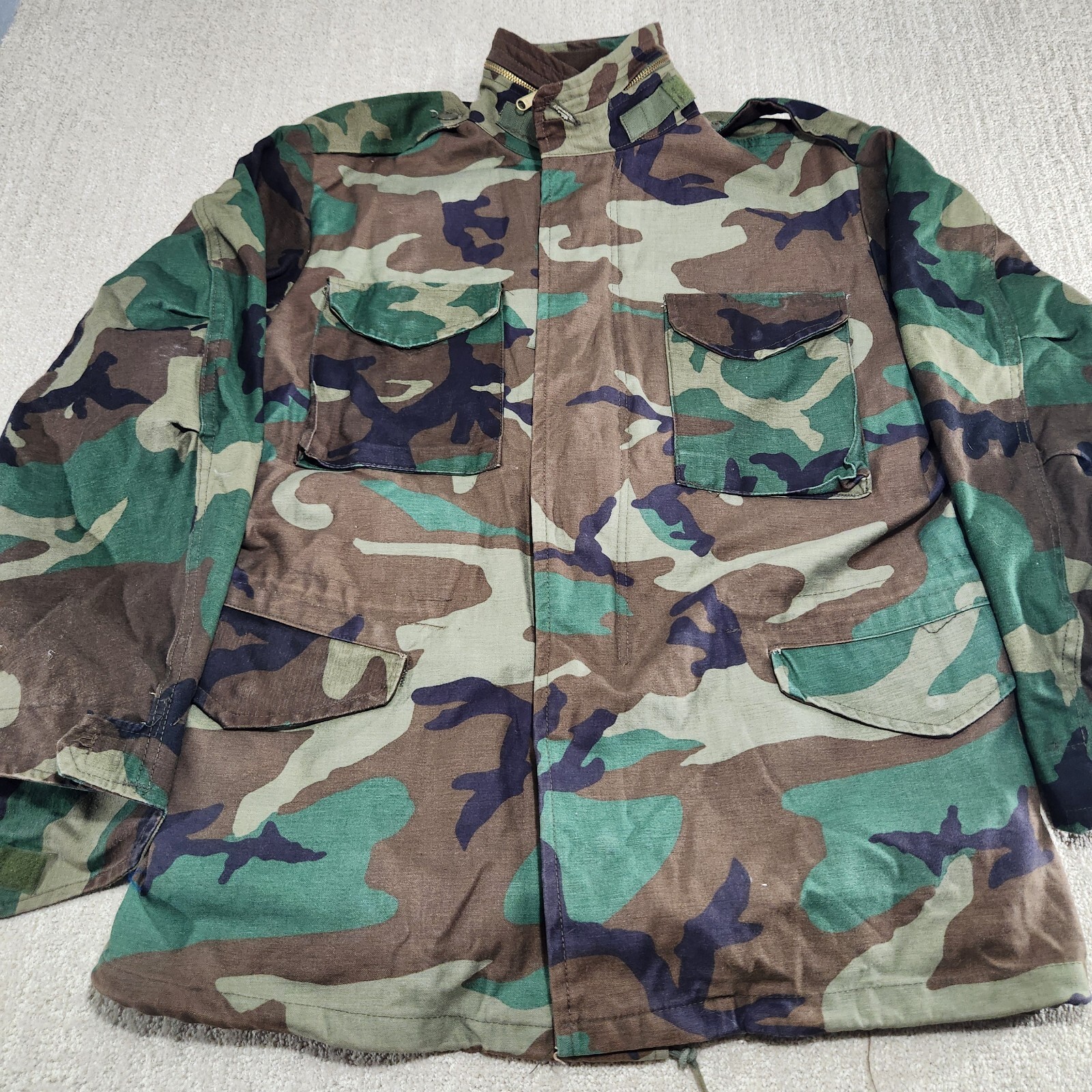 Vintage M65 Field Coat Men M Long Woodland Camo USA Made No Liner Cold Weather