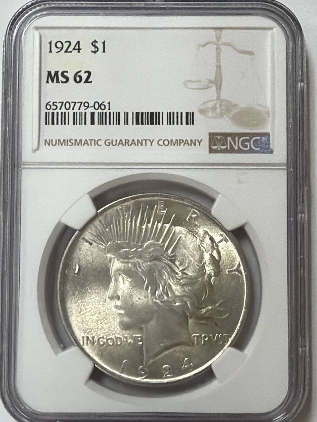1924 Peace Silver Dollar Coin NGC MS-62