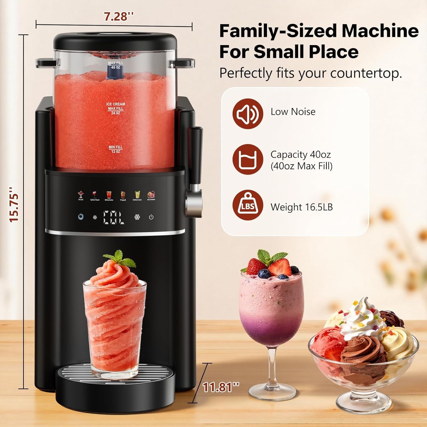 Touchpad Slushie Maker, Adjustable Temp, Easy Clean, Black