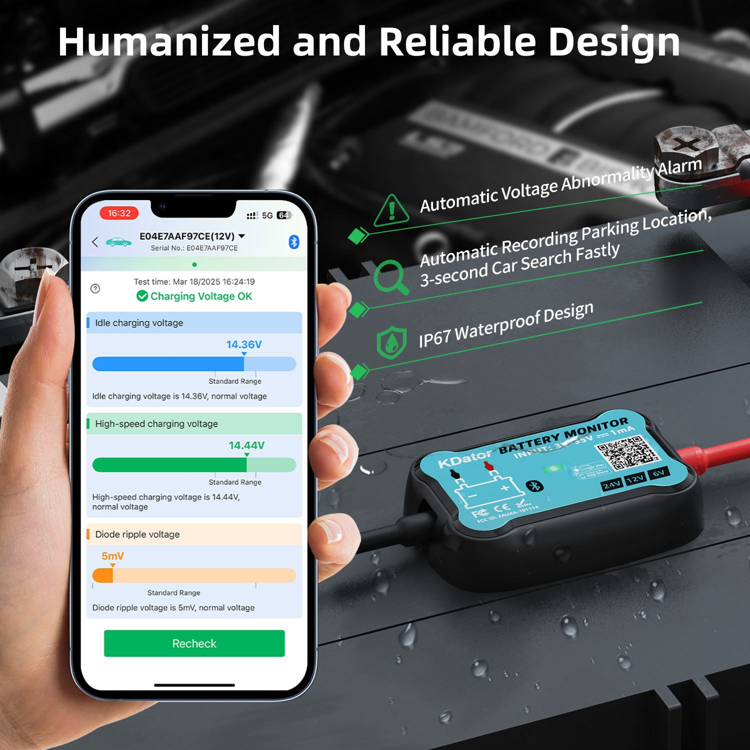 6V 12V 24V Bluetooth Battery Monitor BM7 Work for All Lead-Acid &Lithium Battery