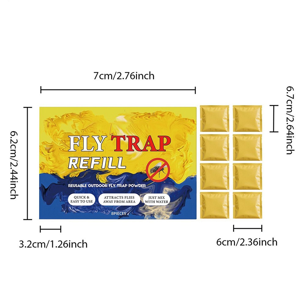 8PCS Fly Trap Refill Packets, Flies Bait Attractant Refills For All Reusable