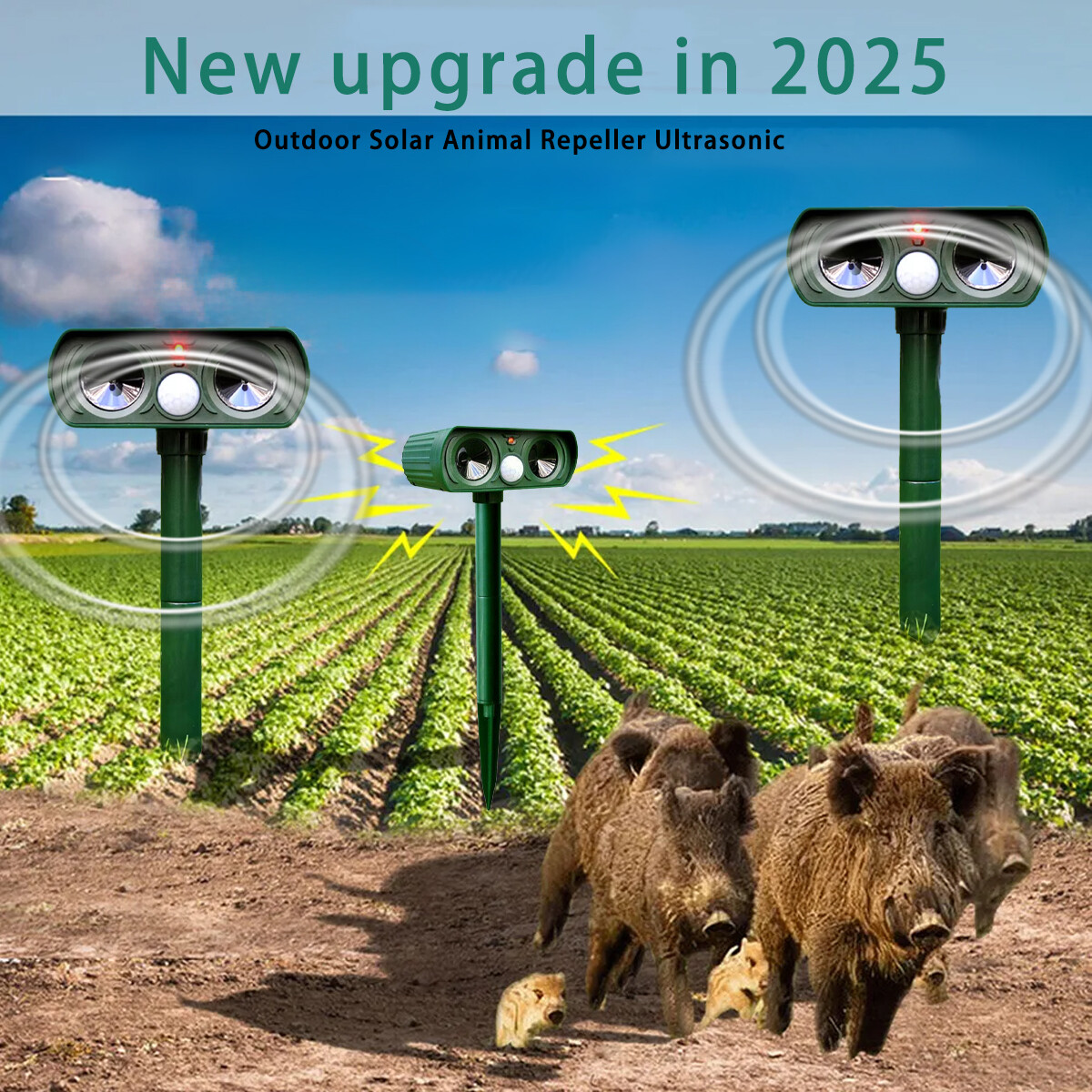 1 pack Outdoor Solar Animal Repeller Ultrasonic Pest Repellent for Garden, Patio