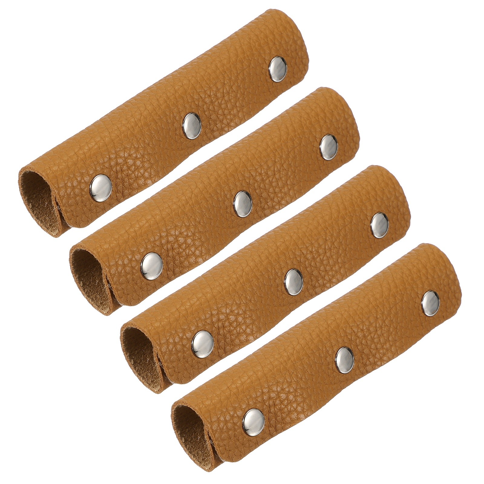 4 Pcs Leather Luggage Handle Wraps Pebbled Texture Silver Buckle, Orange Brown