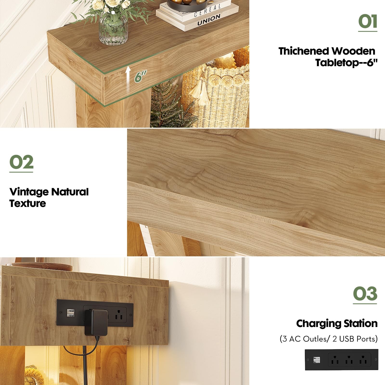 47" Entryway Table with Socket and Sensor Light, Narrow Console Table with St...