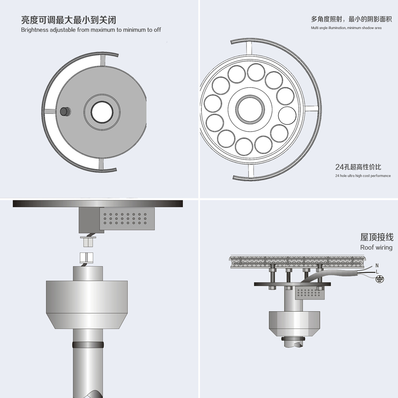 36W Ceiling Mounted Dental Surgical LED Exam Light Shadowless Operating Lamp