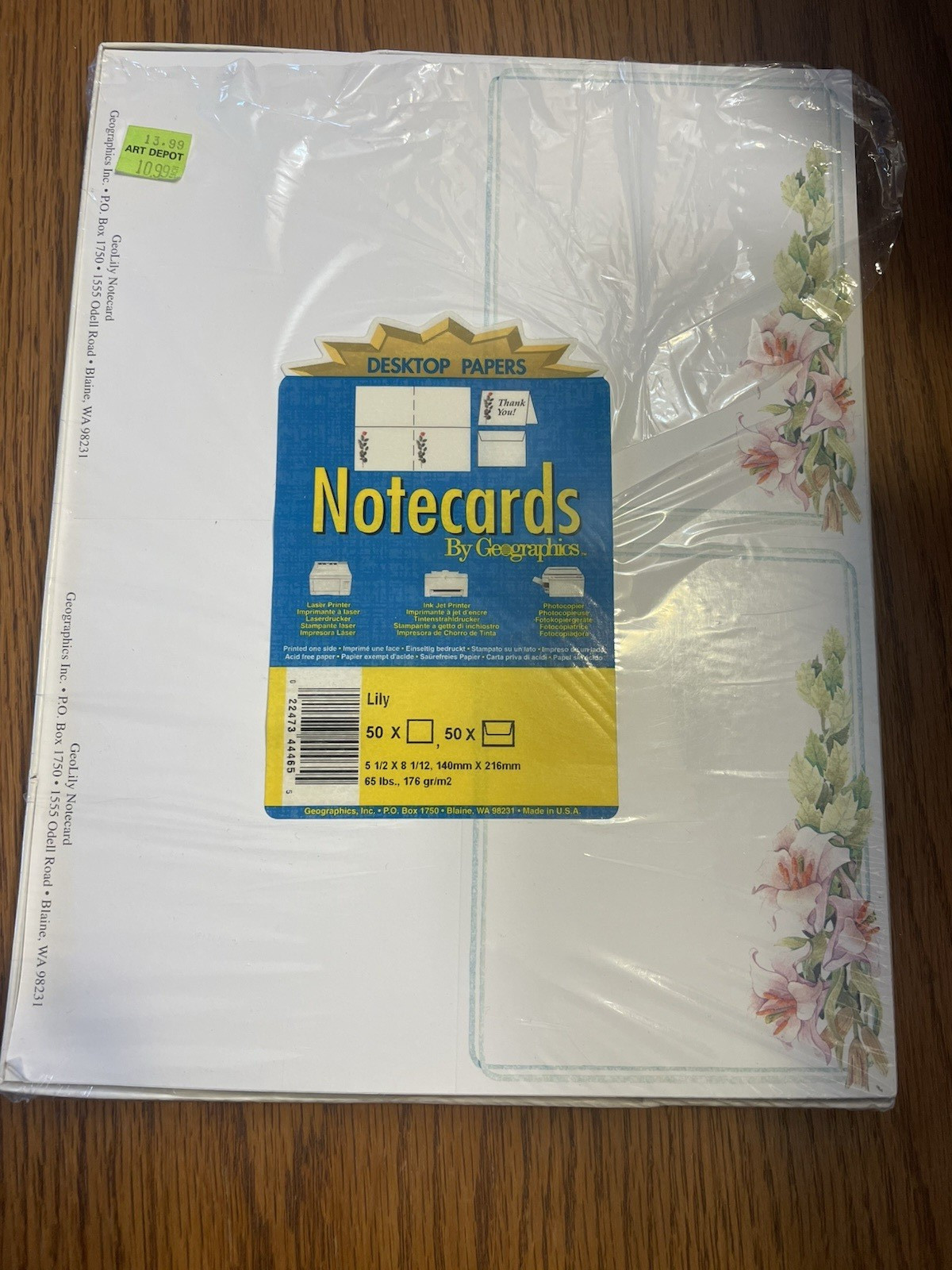 Notecards by Geographics LILY 25 sheets/2 per sheet- 50  Cards Total open box