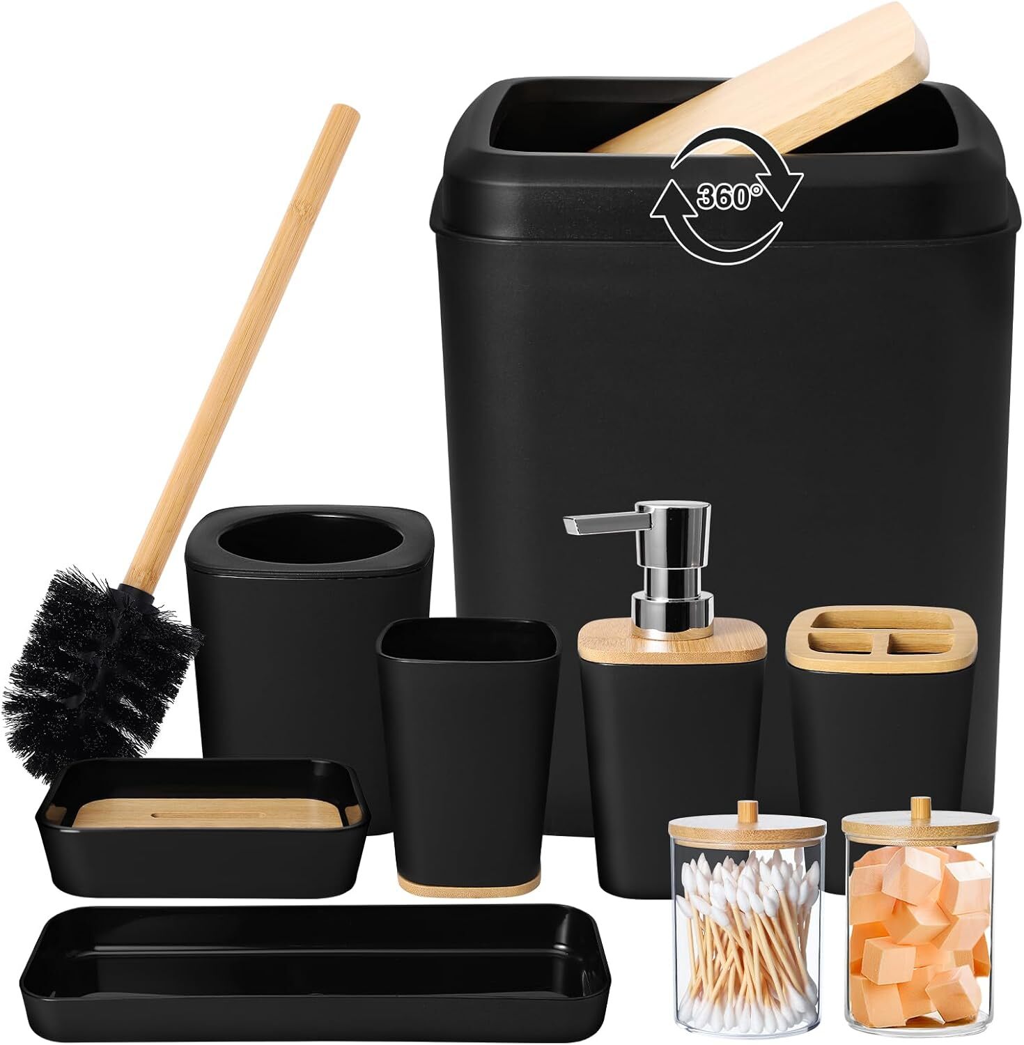 Bathroom Accessory Set, 9 Piece Black Bathroom Accessory Bathroom Decoration