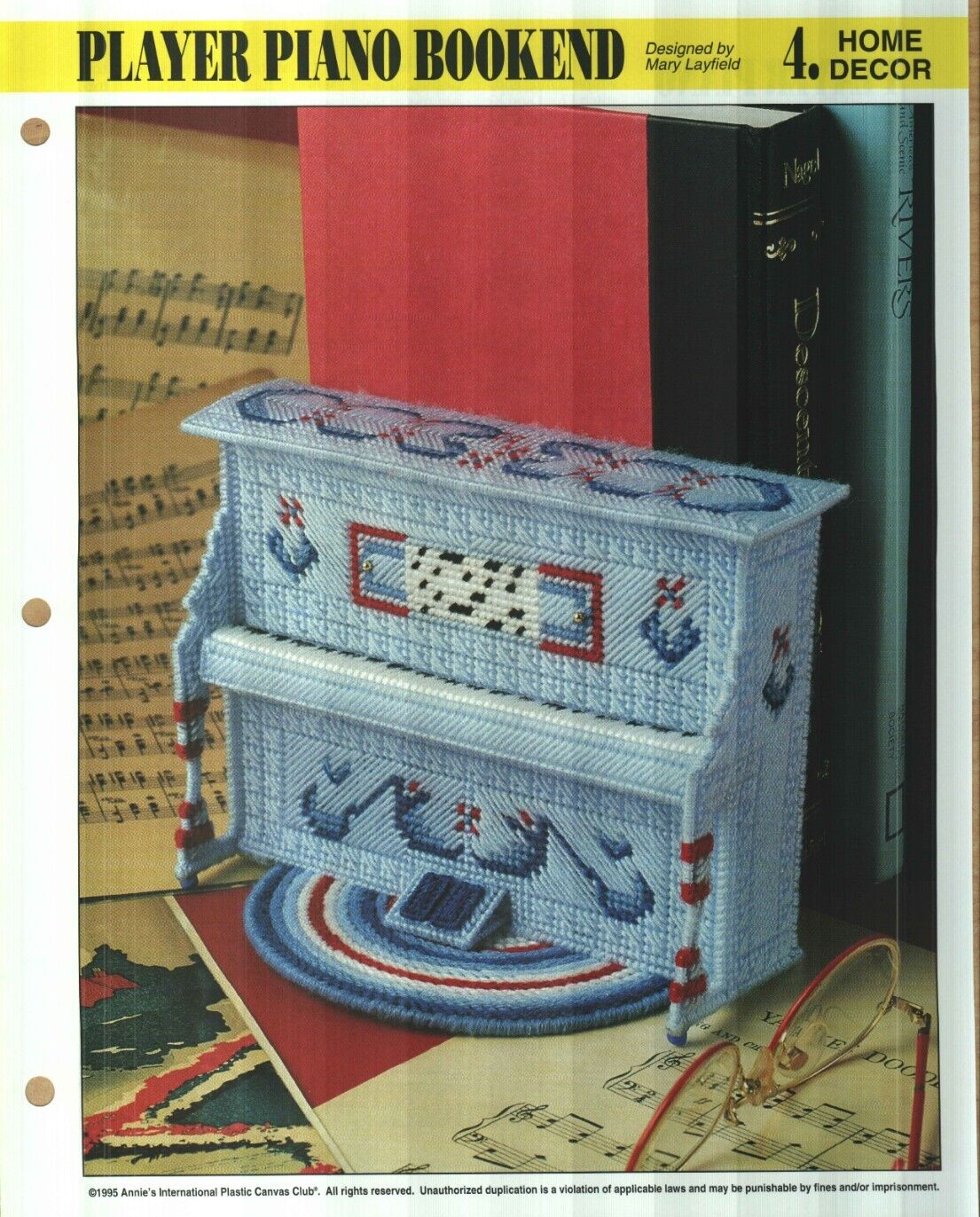 NEW PLAYER PIANO BOOKEND HOME DECOR ANNIE'S PLASTIC CANVAS PATTERN INSTRUCTIONS