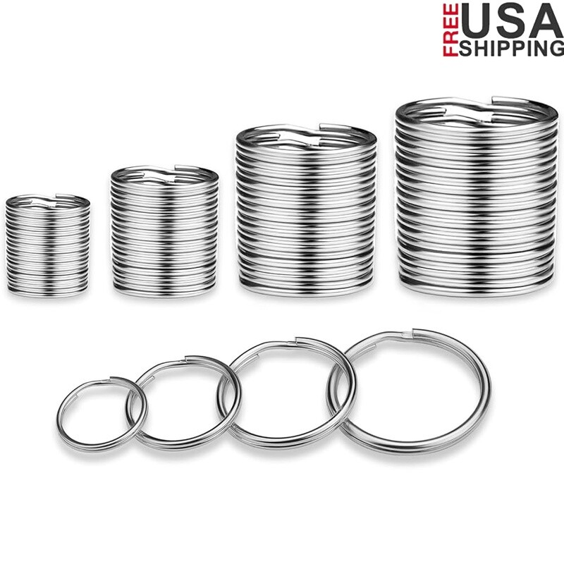 40 Pack Silver Metal Key Rings Assorted Durable Split Keychains Keys Tags New