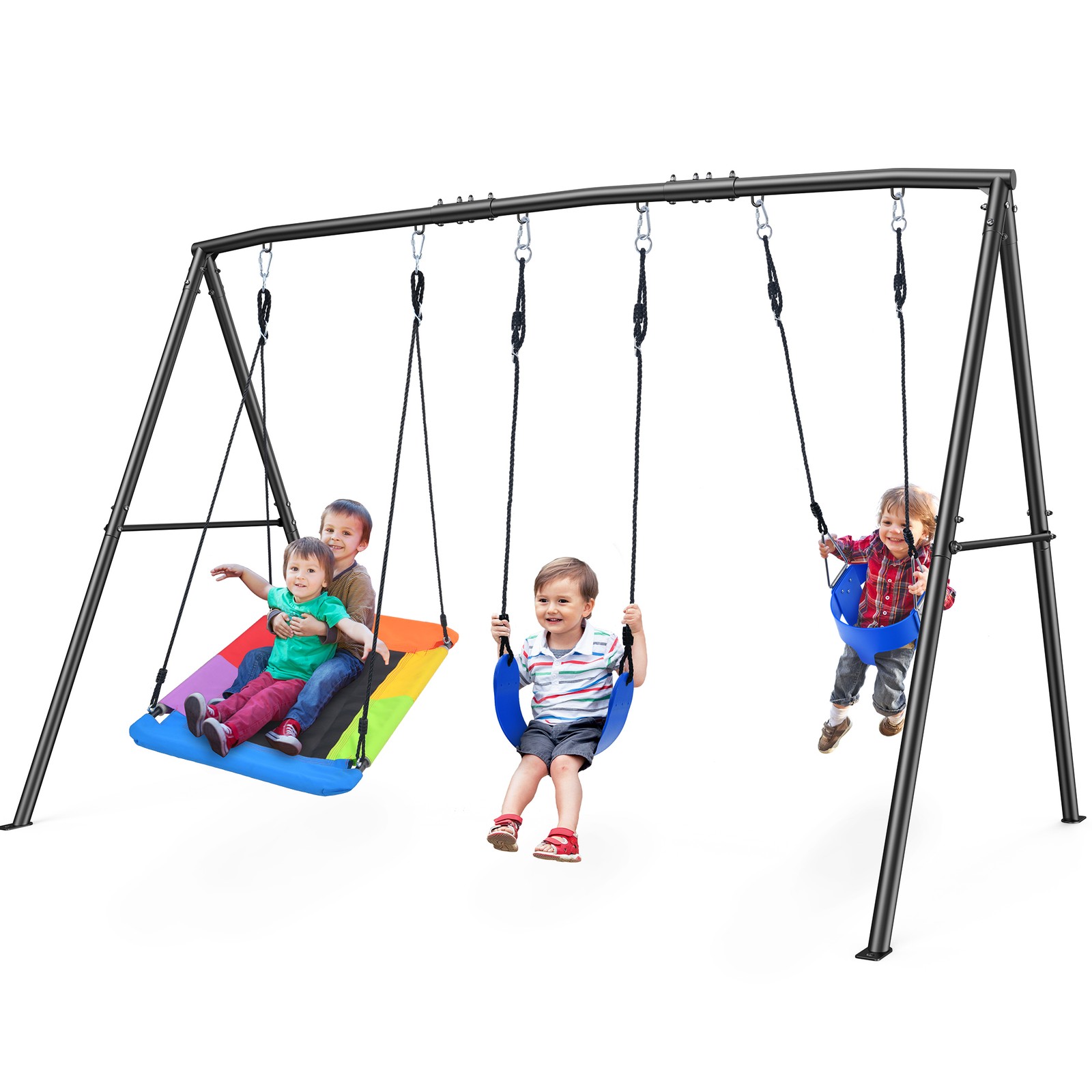 440lbs Heavy Duty A Frame Metal Swing Set for Outdoor Backyard with 3 Swing Seat