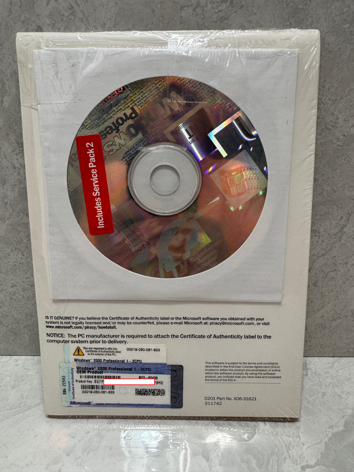 Microsoft Windows 2000 Professional 1-2CPU OEM Software with SP 2 Sealed