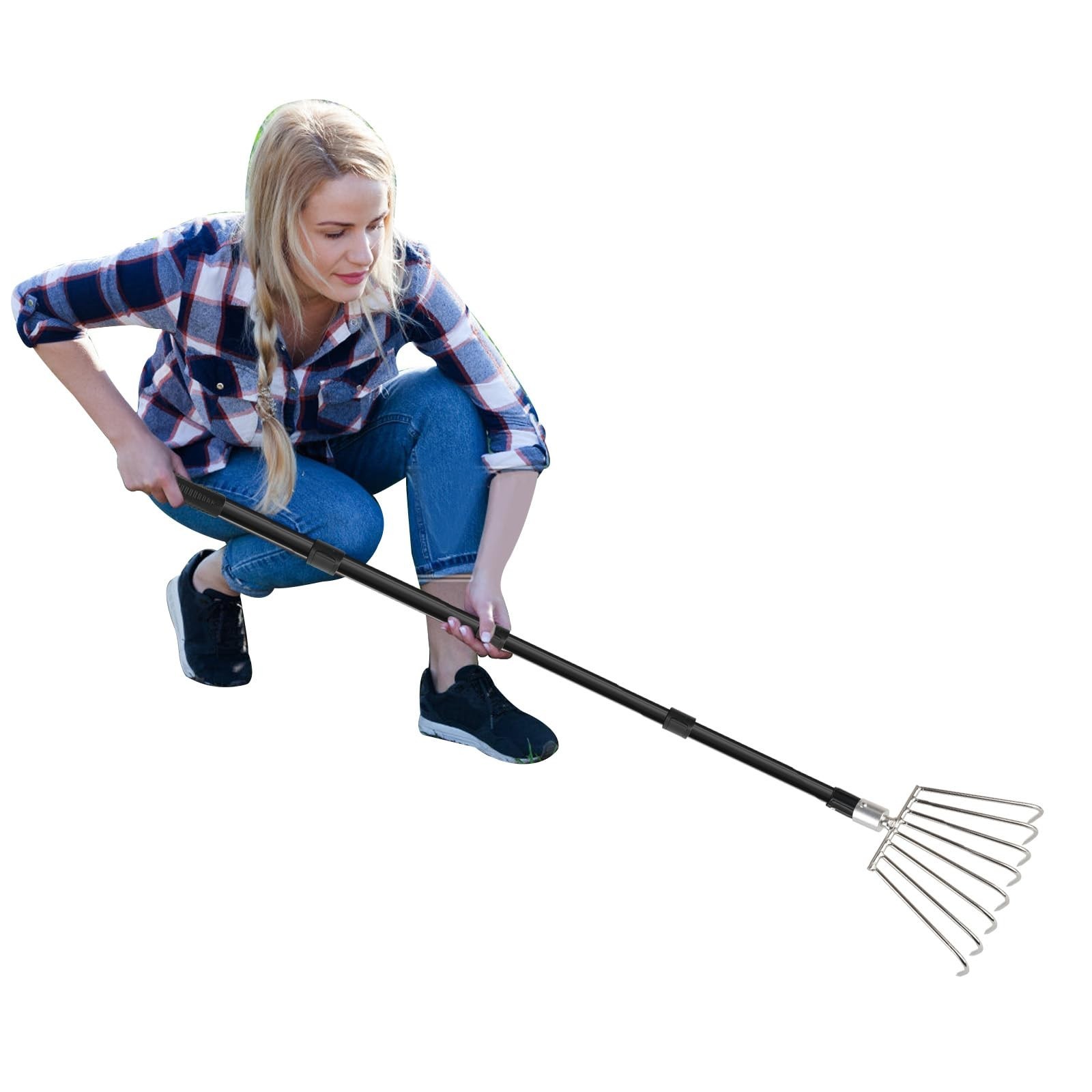 Rake for Leaves Small, Metal Leaf Rakes for Gardening Thatching Weeding Tilli...