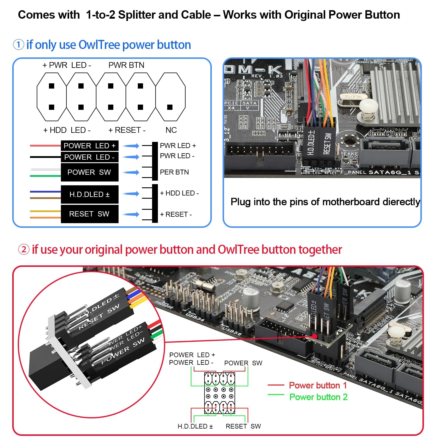PC Power Button,External Switch with LED Desktop for Computer Motherboard