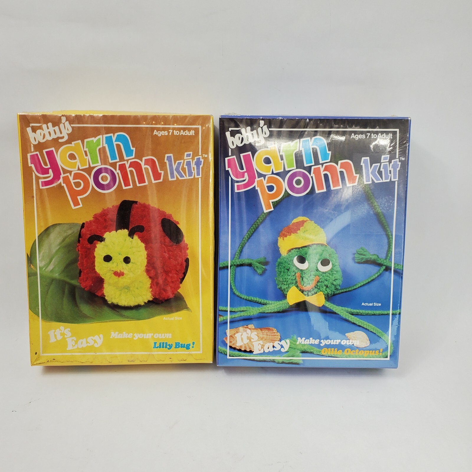 Vintage Betty's Yarn Pom Kit Lot of 2 Lilly Lady Bug & Ollie Octopus New 1970s