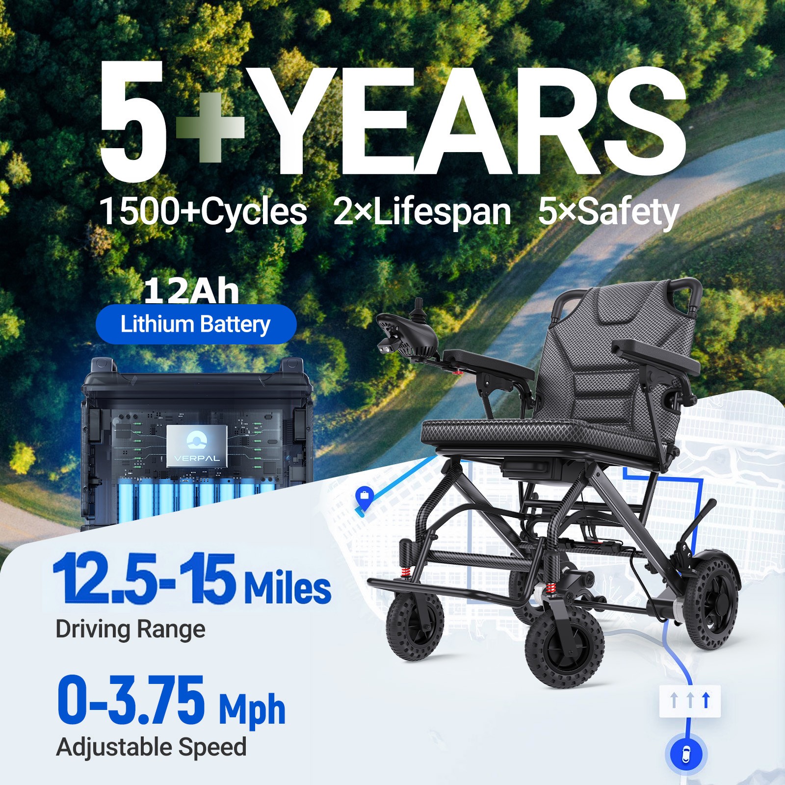 Used 35lbs Lightweight Electric Wheelchair with Wide Seat 18.5" 12Ah Foldable