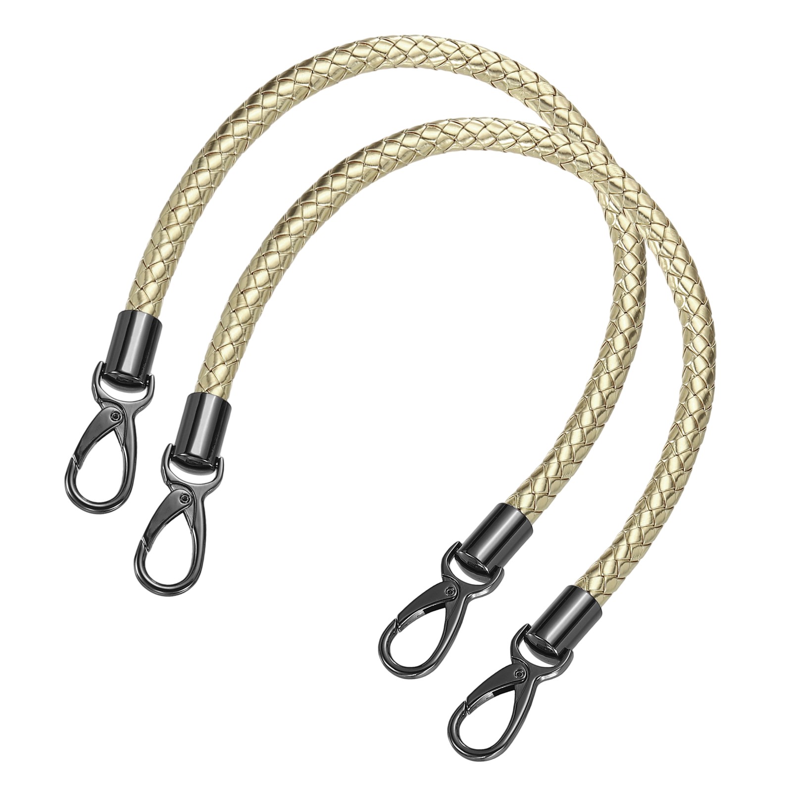 2Pcs 50cm Short Leather PU Braided Purse Replacement Handle - Light Gold, Black