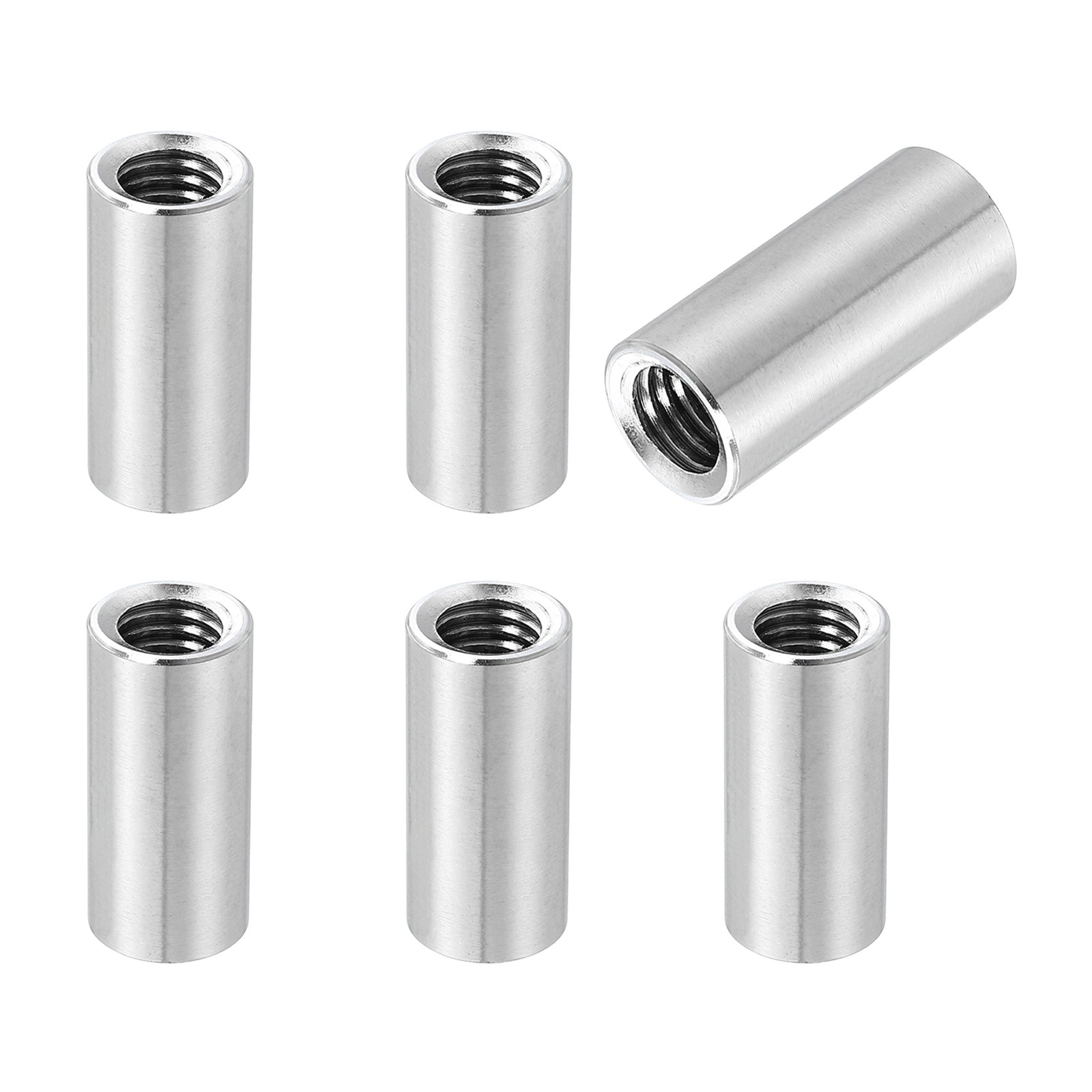 6Pcs 304 Stainless Steel M10x1.5mm Round Coupling Nuts, 0.55x1.18"(ODxH)