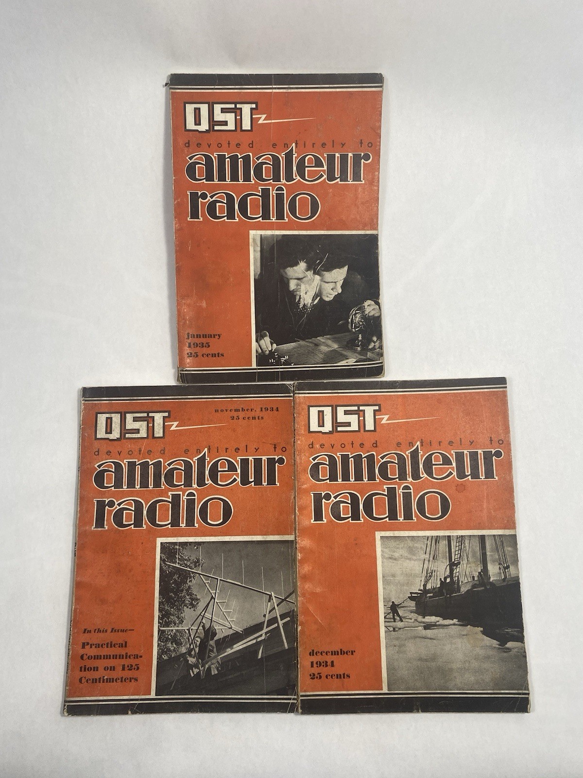 Vintage Lot Of 3 QST Amateur Radio Magazines 1934 1935 Jan Nov Dec