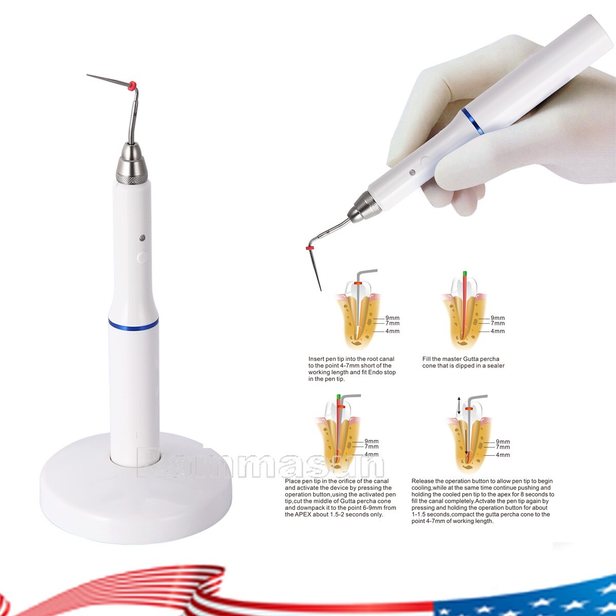 Dental Wireless Endo Root Gutta Percha Obturation System Heated Pen +Tip Op-fill