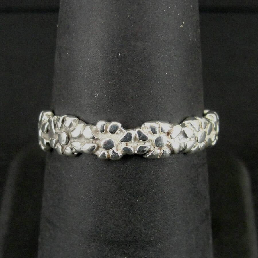 Ring Silver Flowers halfway around Band Floral Sterling 925 Band Size 8 Ring