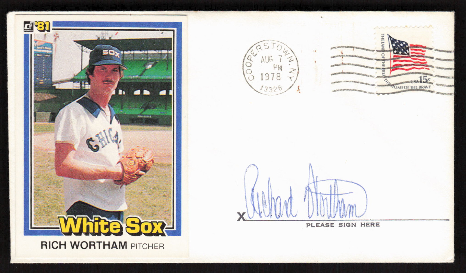 Rich Wortham Signed Pasted on Baseball Card Envelope Cachet Chicago White Sox