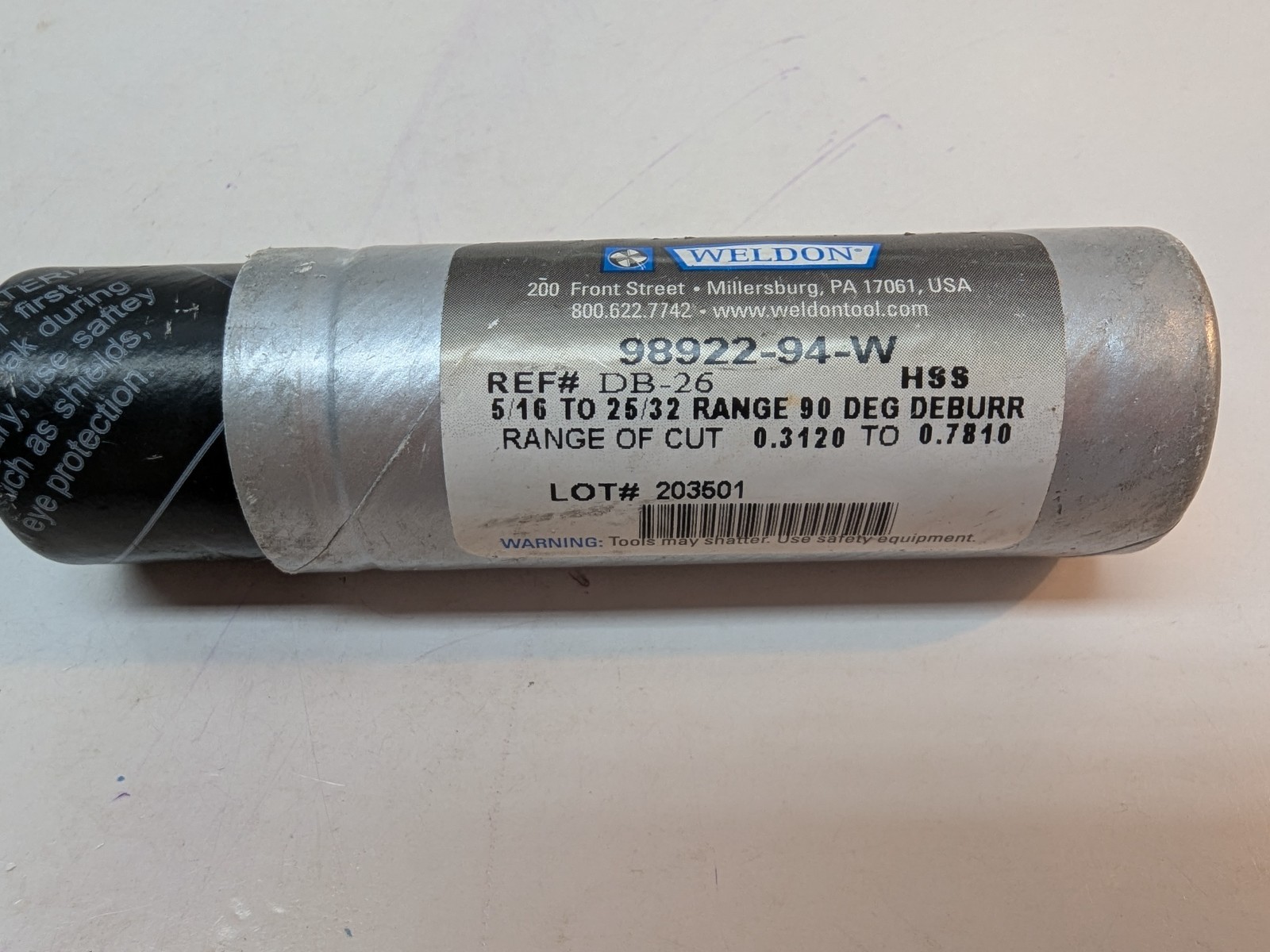 WELDON DB-26 HSS Range 90 Deg Deburr 5/16 to 25/32 0.3120 to 0.7810 Lot#203501