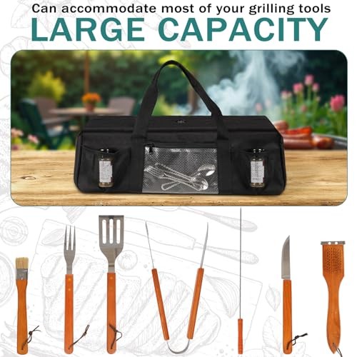 Grill Tool Storage Bag, Large Grill Utensil Storage Caddy with Pockets, Black