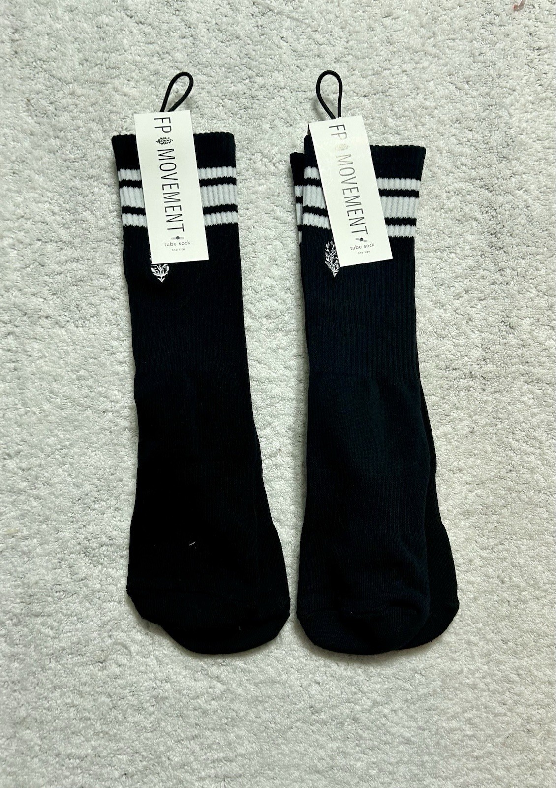 Free People Tube Socks Movement Logo Stripe Black Lucky Honey Lot of 2 (SC)