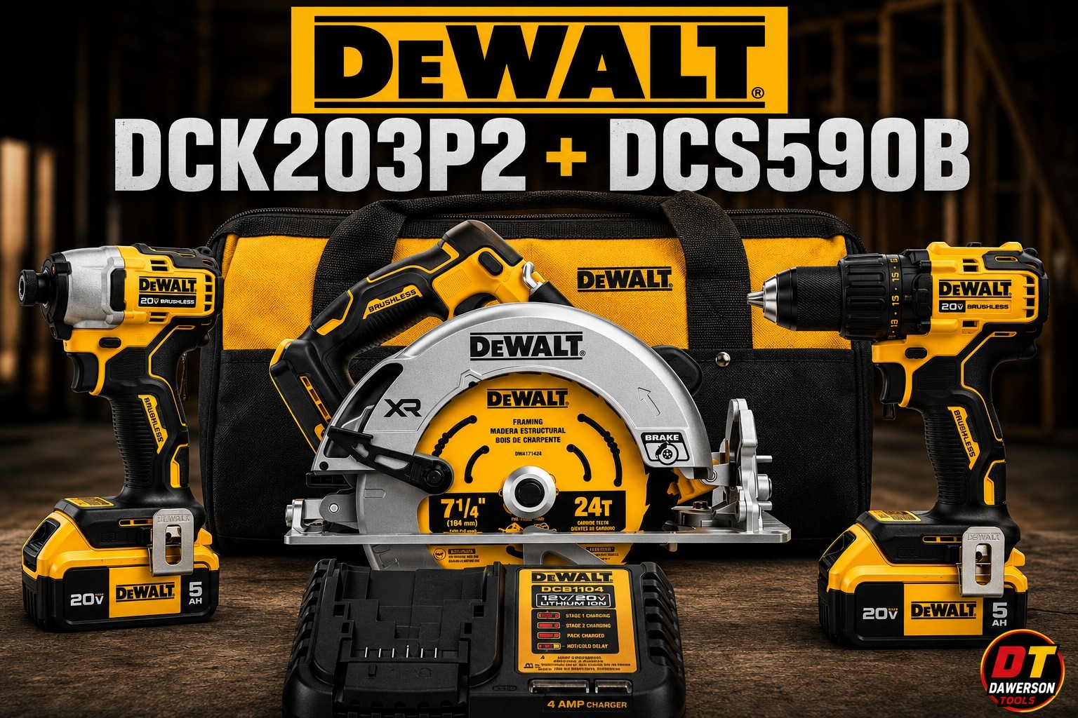 DEWALT 3 Tool Combo Kit DCD778 DCF787 DCS590 w/ 2x 5Ah Batteries New