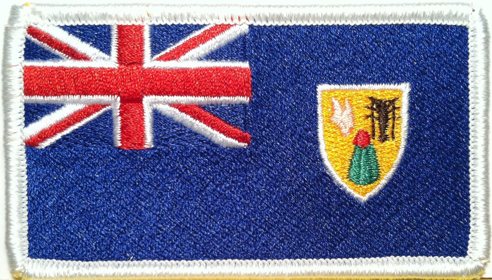 TURK AND CAICOS Flag Patch W/ VELCRO® Brand  Fastener White Border