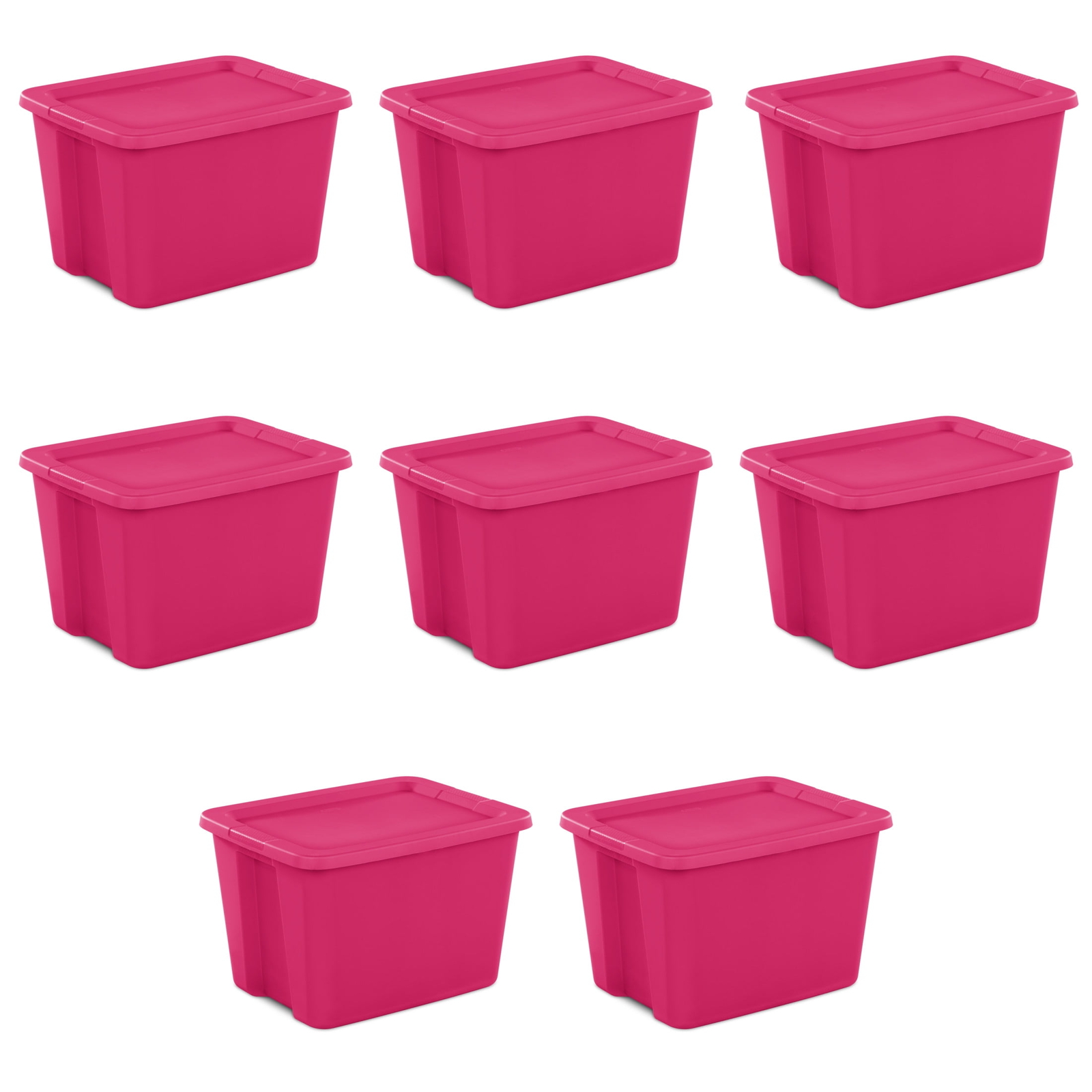 18 Gallon Large Plastic Storage Box with Snap Lid, Pink, 8-Pack