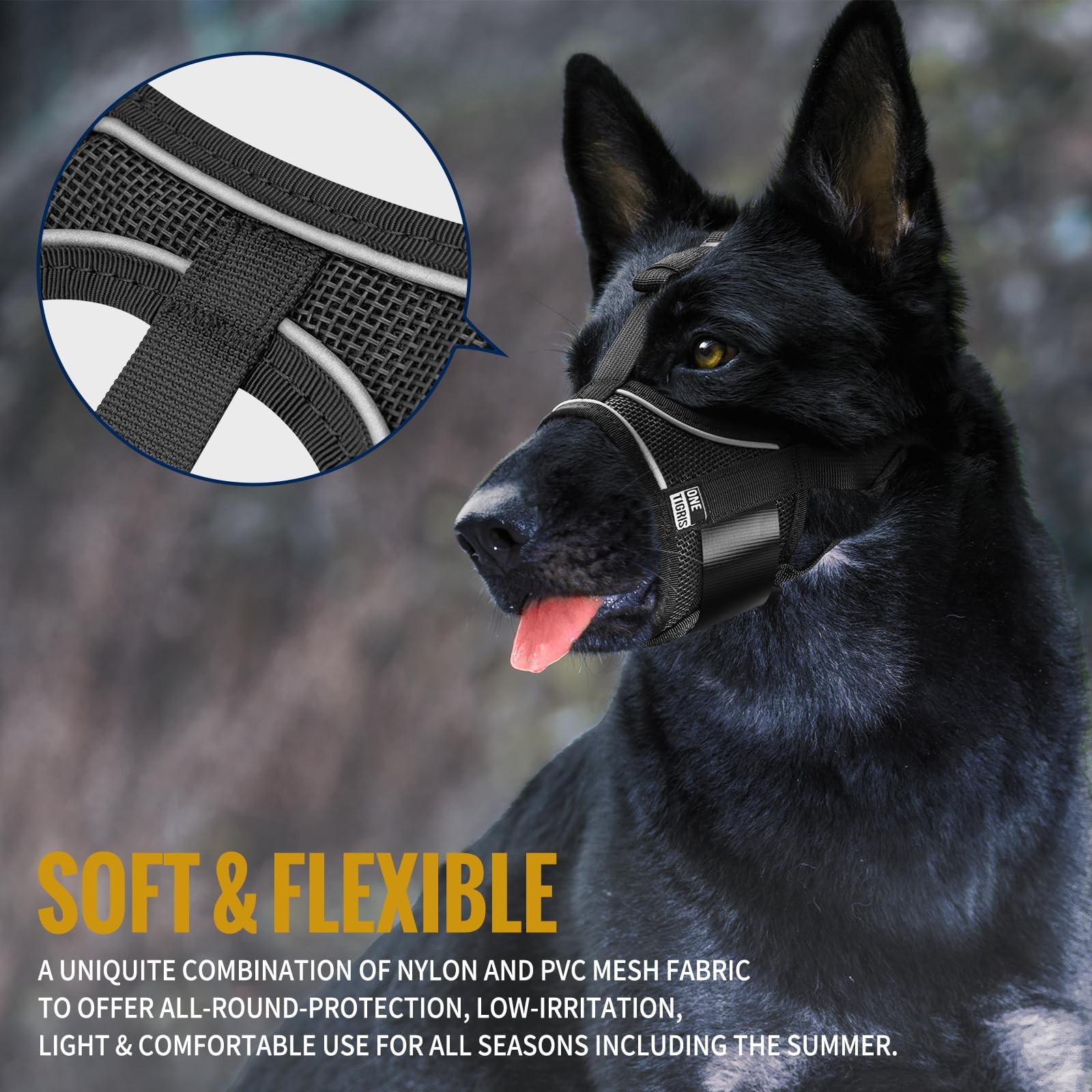 Large Dog Muzzle,Soft Nylon Muzzle Anti Biting Barking Chewing,Air Mesh Breat...