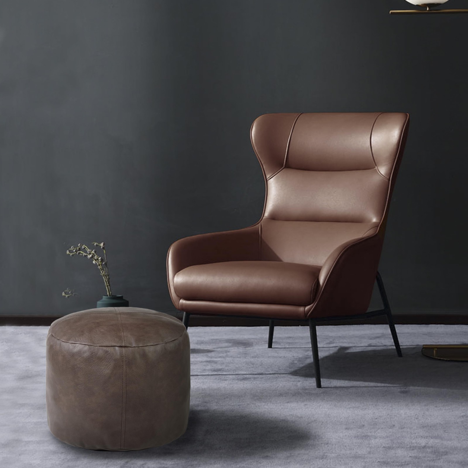 Thgonwid Unstuffed Faux Leather Pouf Cover, 16.5”x12.5”, Matte Coffee