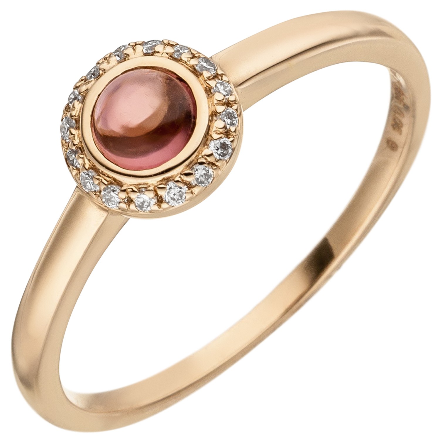 Jobo ladies' ring 585 gold rose gold 1 tourmaline cabochon 16 diamonds brilliant 0.0